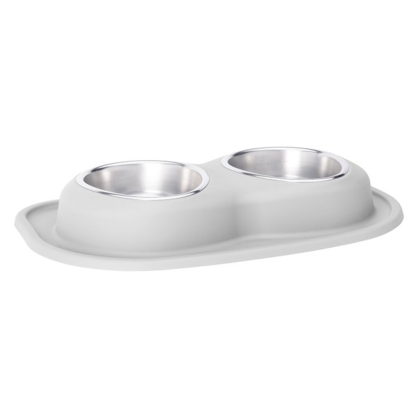 Picture of WeatherTech DL3203LG 32 oz Double Stainless Steel Low Pet Bowl&#44; Light Gray