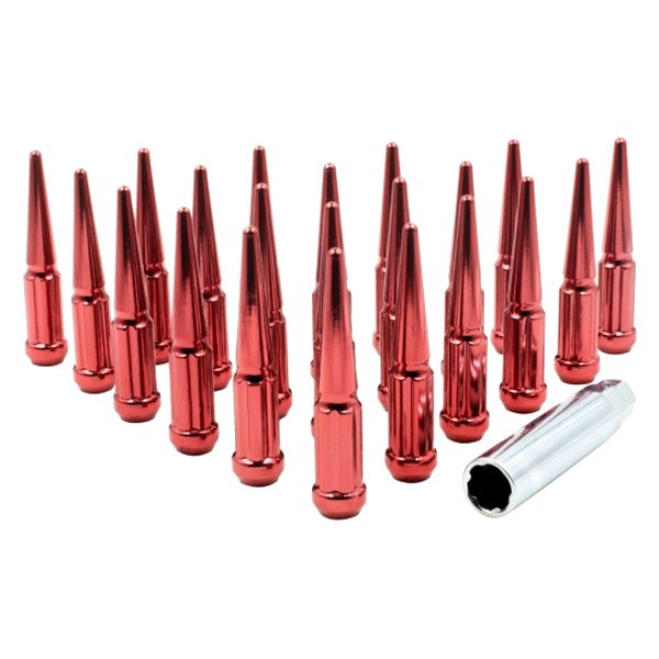 251648R Cone Seat Spline Spiked Lug Wheel Installation Kit with Valve Stems for 2008-2018 Buick Enclave, Red - Pack of 24