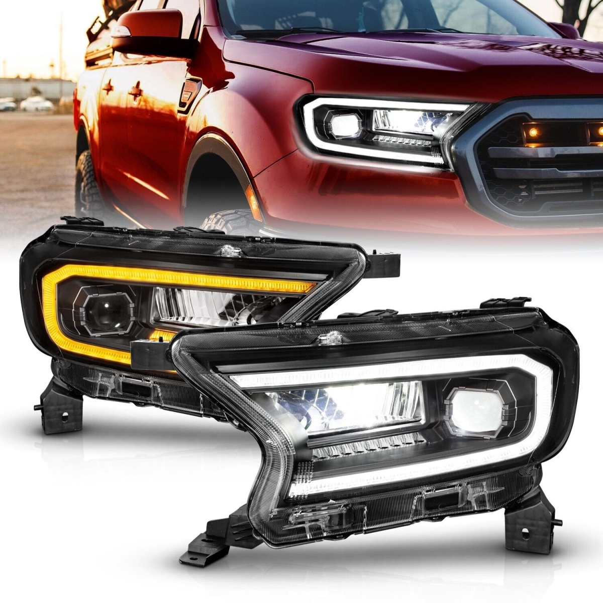 Picture of Anzo 111613 Full LED Projector Headlights with Halogen Type for 2019-2023 Ford Ranger, Black