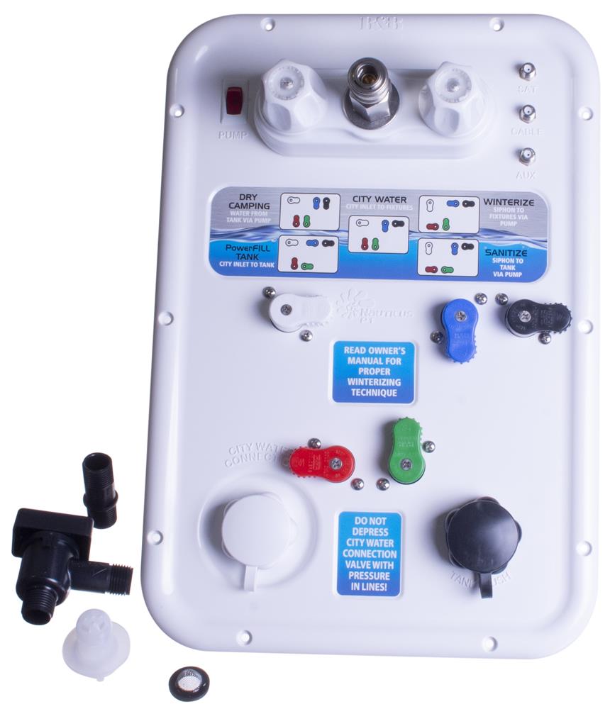 Camping World Nautilus P1 H2O System RV Multifunction City Water Fill Panel, Polar White in Black