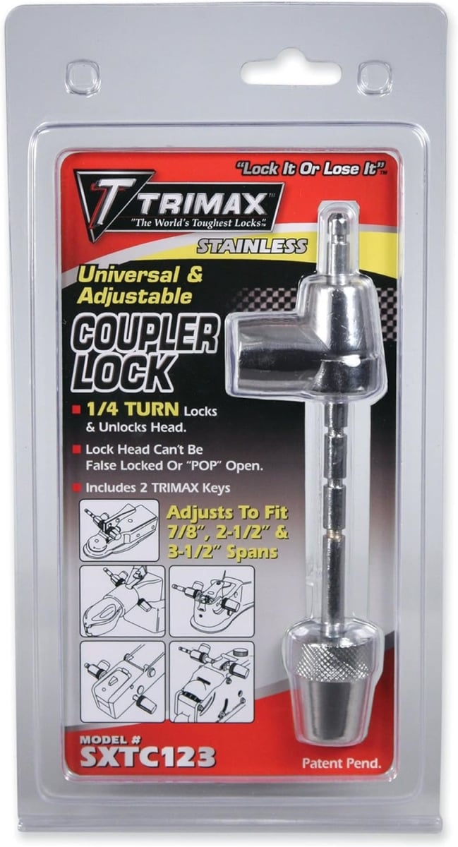 Trimax Stainless Steel Universal Adjustable Coupler Lock, 7/8" - 3-1/2" Span | Camping World