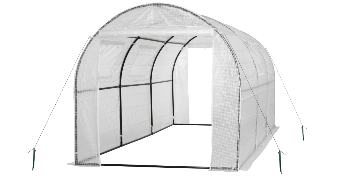 Picture of Ogrow OG17778-PEW Two Door Walk-In Tunnel Greenhouse with Ventilation Windows & Steel Frame&#44; White - 15 x 6 x 6 in.