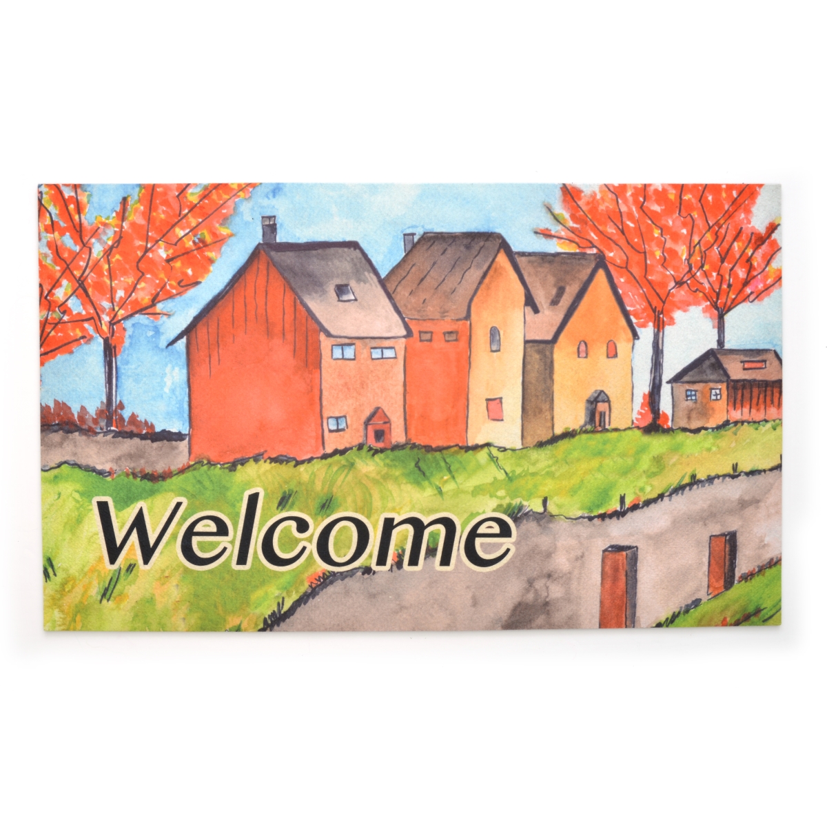18 x 30 in. Crumb Rubber Door Mat, Cottages in the Fall