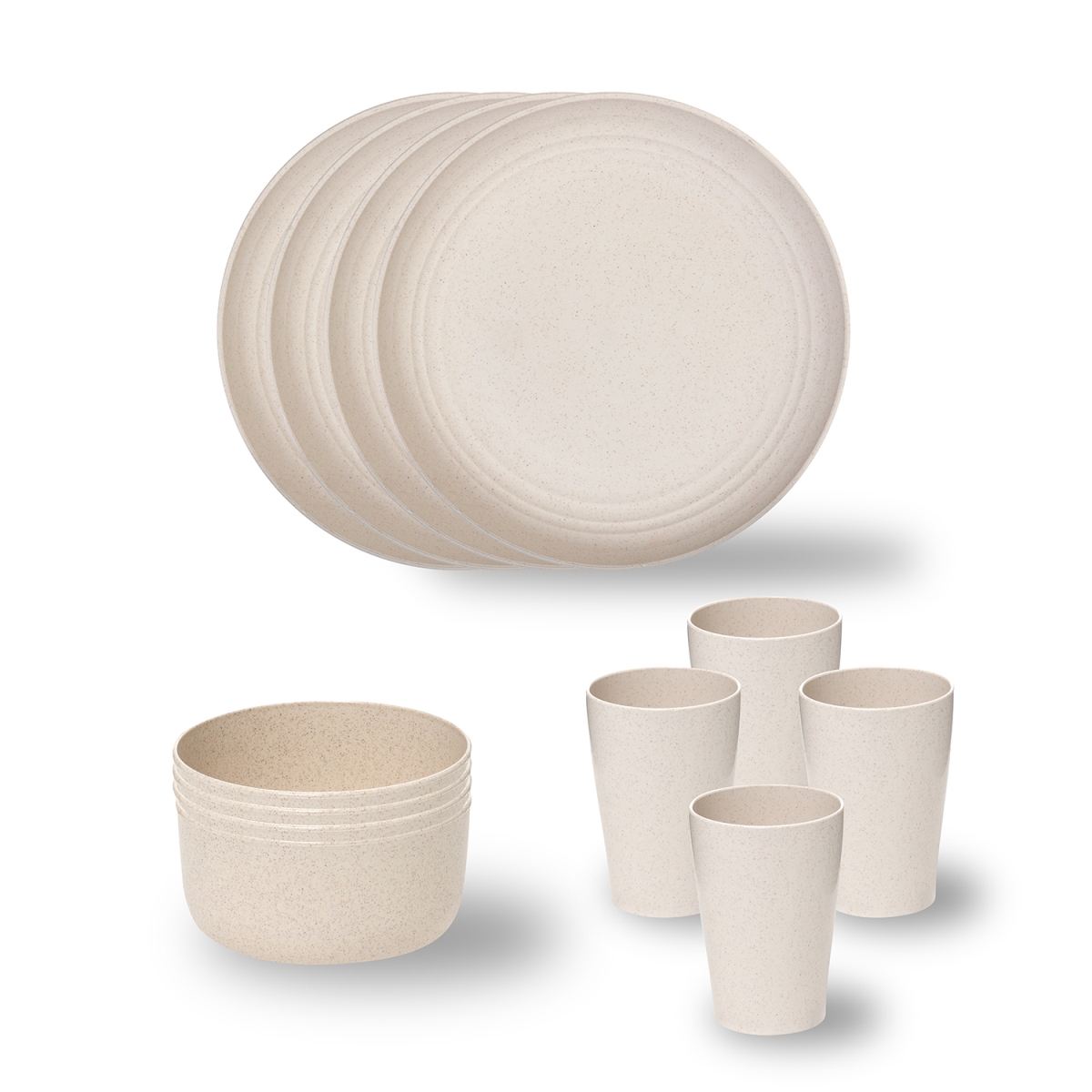 Stephan Roberts Wheat Straw; Eco-Friendly Dinnerware 12pc Set (Cereal Bowls, Unbreakable Plates, Cups) -  Dollar Days, FI2606244