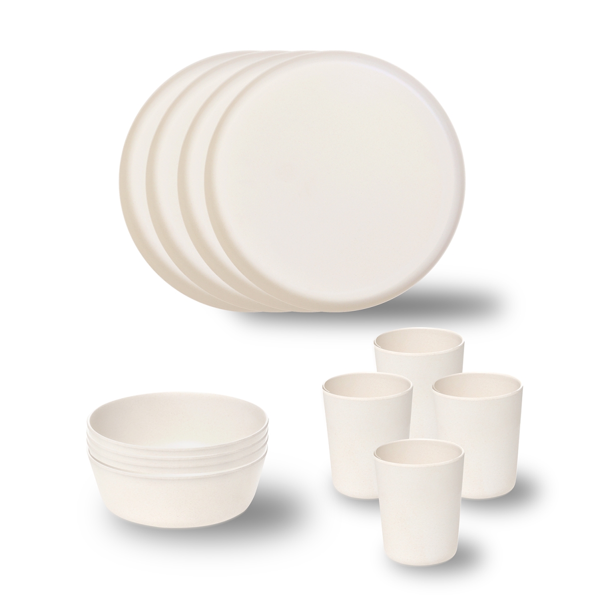 Picture of Stephan Roberts Home STRB-BF12W-12 Stephan Roberts Bamboo Dinnerware Set, Eco-Friendly Bamboo Fiber Dinnerware, 12 PC (Cereal Bowls, Unbreakable Plates, Cups)