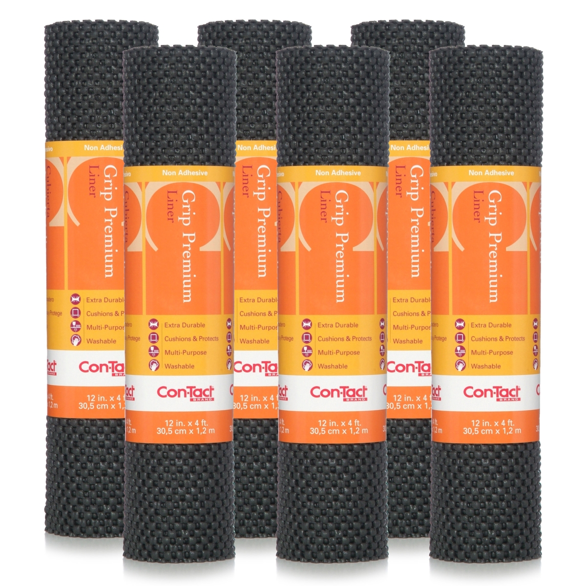 Grip Premium Non-Adhesive Non-Slip Shelf and Drawer Liner, Black (6 Pack)