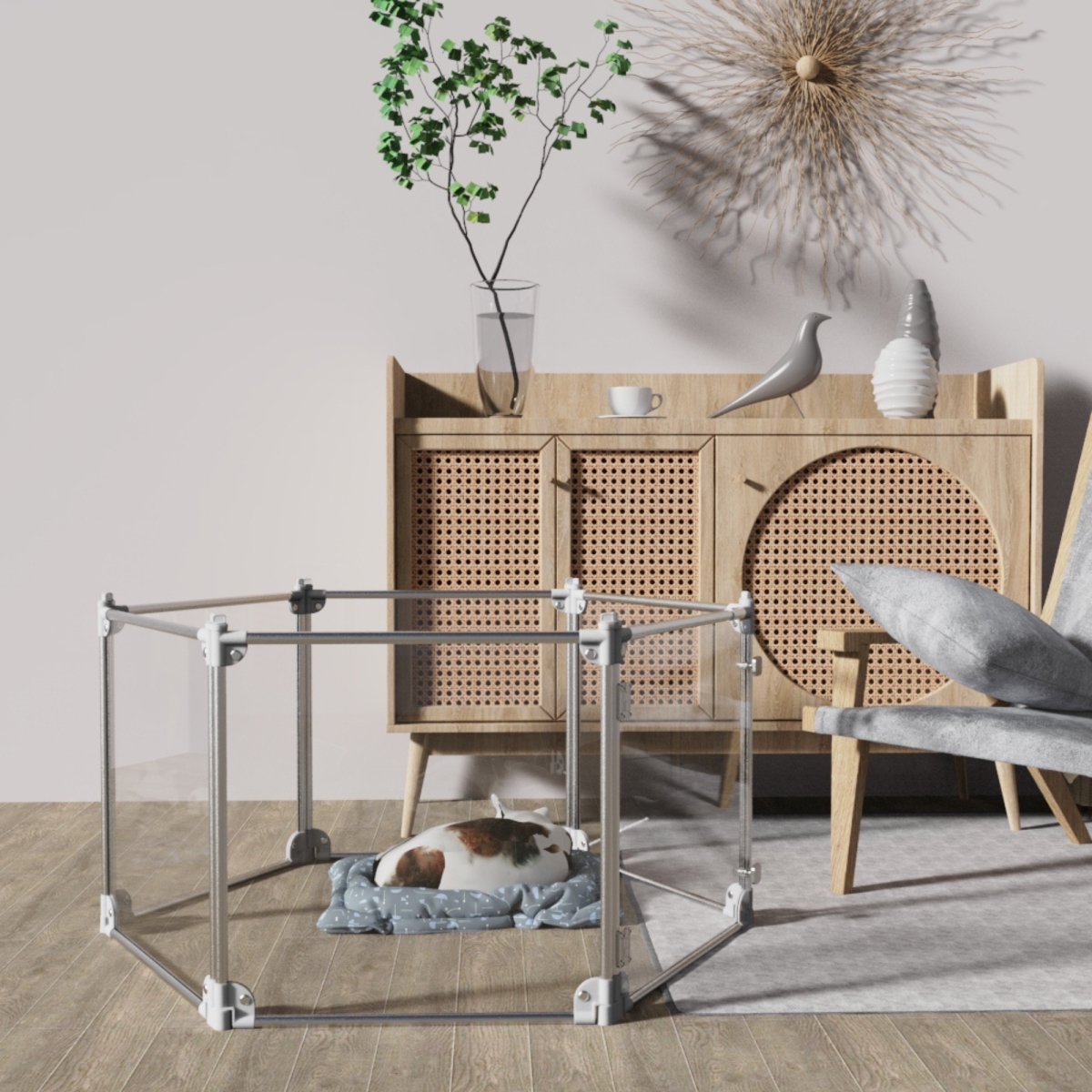 Picture of Front Row  KITT-DP000-01 Front Row Foldable Dog Playpen Pen, Durable Indoor Outdoor Portable Crate Kennel Safe Accessories for Puppy, Cat, Bunny, Pet for Play Exercise Rest with Clear Transparent Panels and Silver