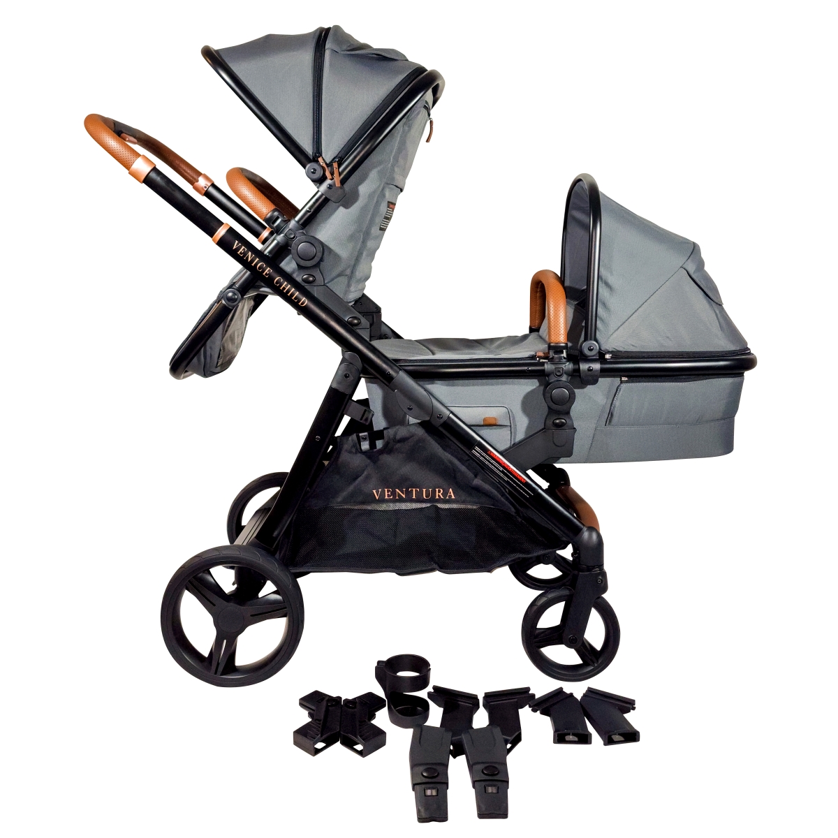 VCHD-VA202-01 Ventura Single to Double Sit & Stand Stroller & Bassinet - Pack 2