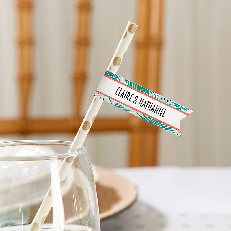 31733NA Personalized Party Straw Flags - Tropical Chic