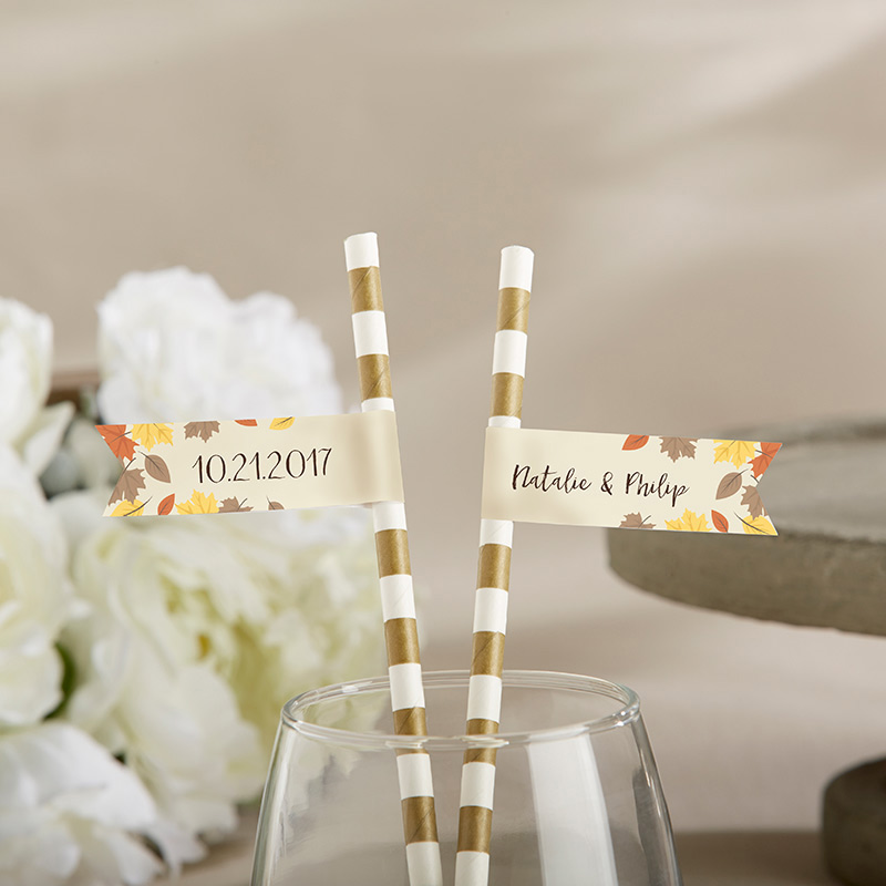 31697LV Personalized Party Straw Flags - Fall Leaves