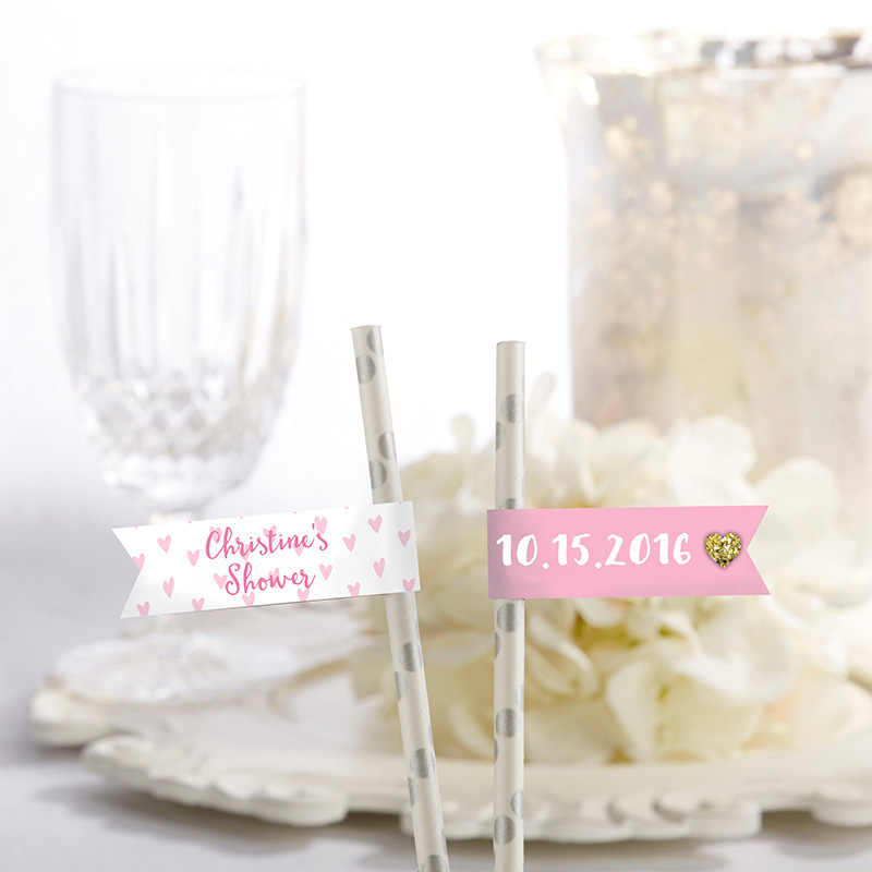 31634NA Personalized Party Straw Flags - Sweet Heart