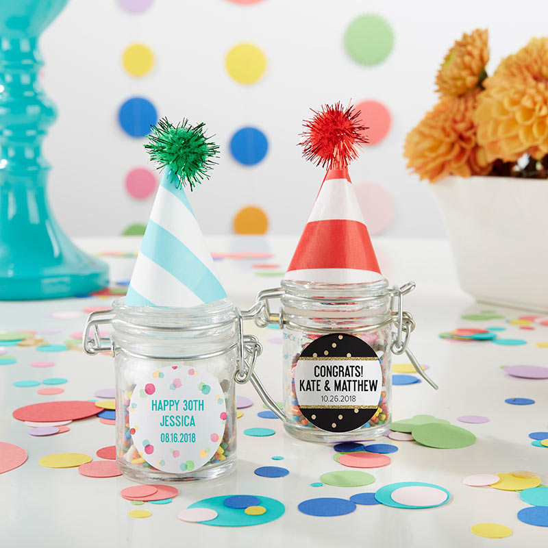 Picture of Kate Aspen 27037NA-PTY Personalized Glass Favor Jars - Party Time - Set of 12