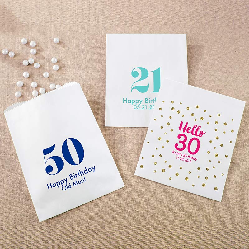 28405WT Personalized White Goodie Bag - Milestone Birthday - Set of 12