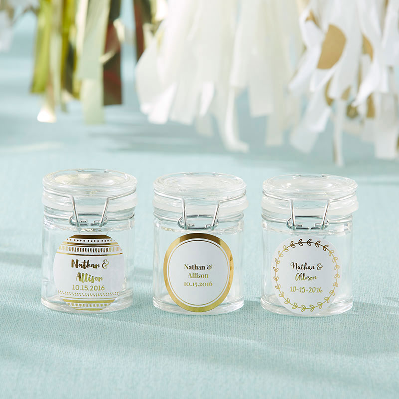 Picture of Kate Aspen 27037NA-GFG Personalized Glass Favor Jars - Gold Foil - Set of 12