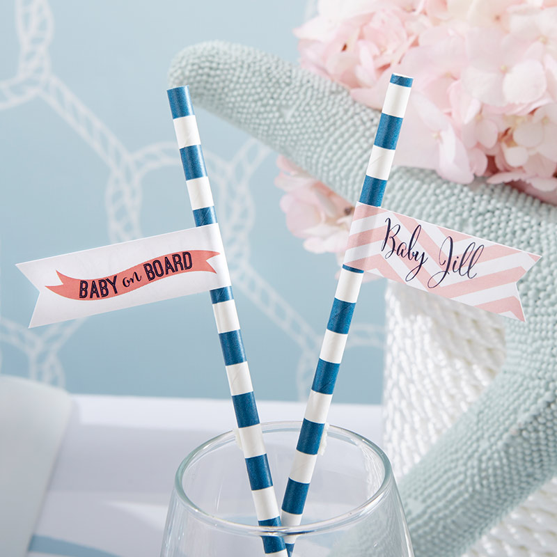 31311NA Personalized Party Straw Flags - Nautical Baby Shower