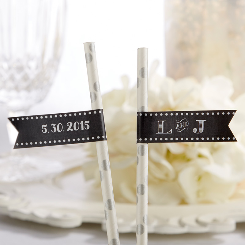 31468NA Personalized Party Straw Flags - Chalk
