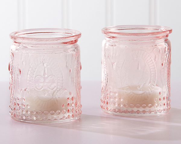 Vintage Pink Glass Tea Light Holder - Set of 4