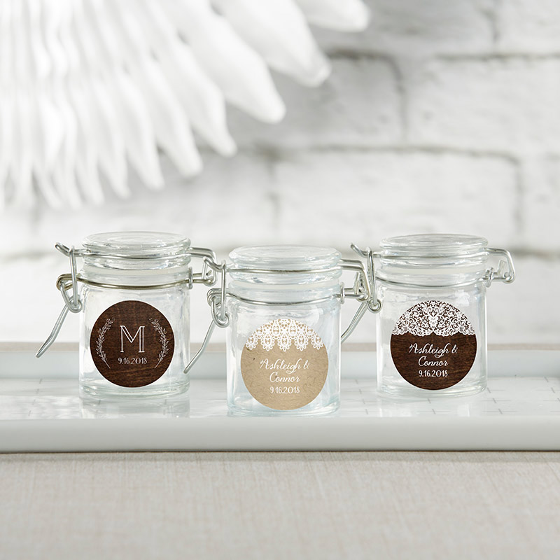 Picture of Kate Aspen 27037NA-NRW Personalized Glass Favor Jars - Rustic Charm Wedding, Set of 12
