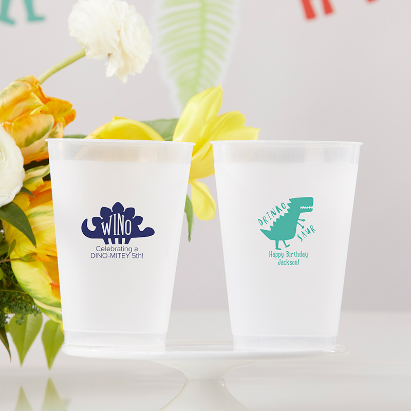 18146NA-DPT 10 oz Personalized Frosted Flex Cup - Dino Party