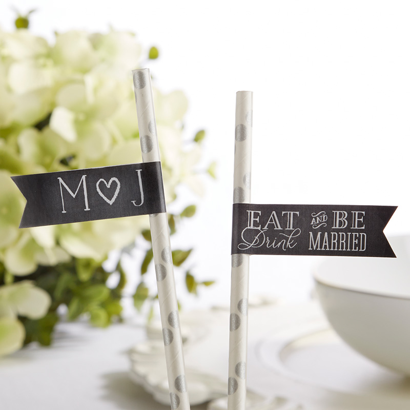31481NA Personalized Party Straw Flags - Eat, Drink & Be Married