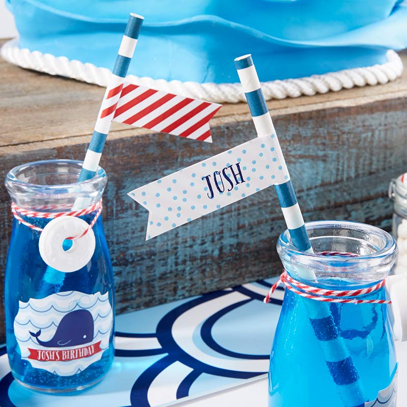 31310NA Personalized Party Straw Flags - Nautical Birthday