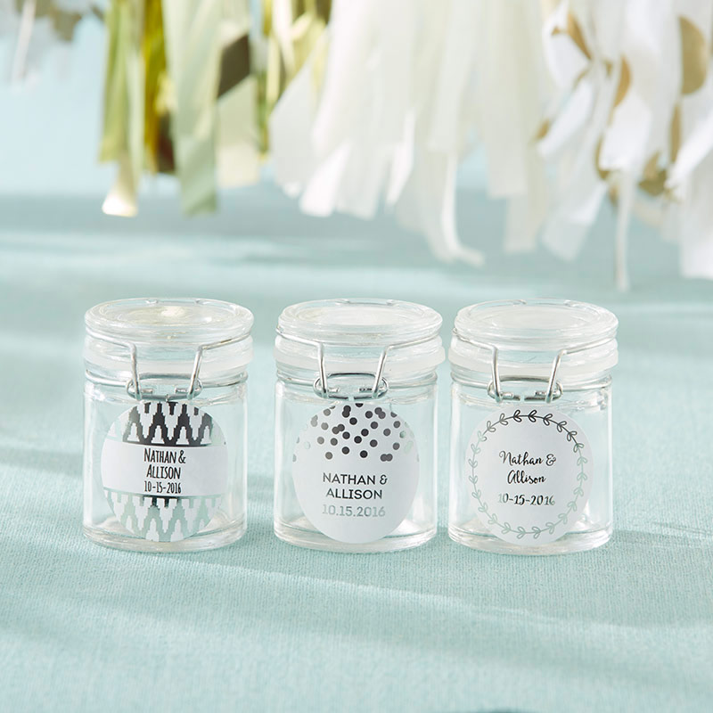 Picture of Kate Aspen 27037NA-SFG Personalized Glass Favor Jars - Silver Foil, Set of 12