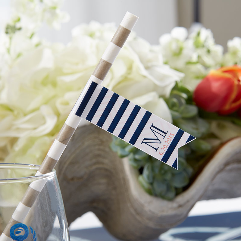31308NA Personalized Party Straw Flags - Nautical Wedding