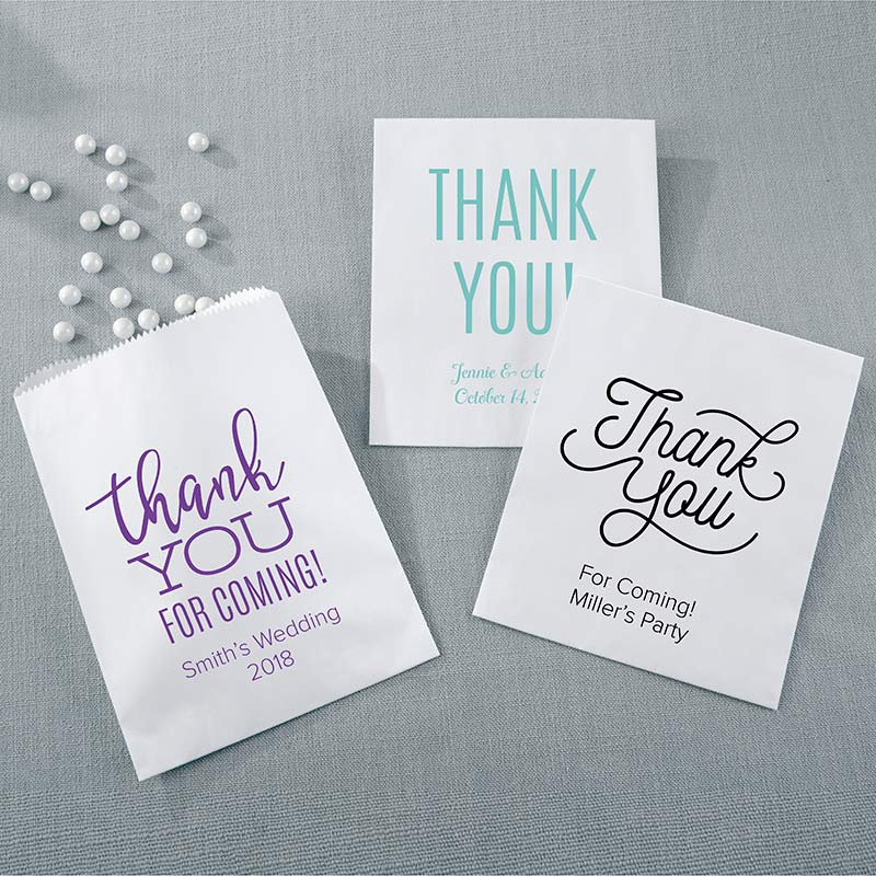 28392WT Personalized White Goodie Bag - Thank You, Set of 12