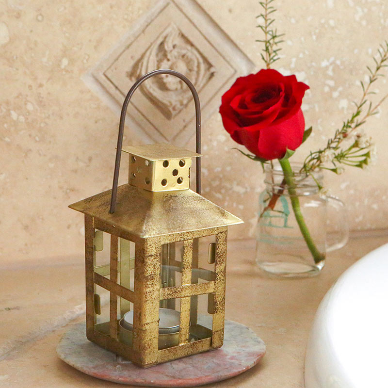 14110GD Vintage Antique Gold Distressed Lantern - Small