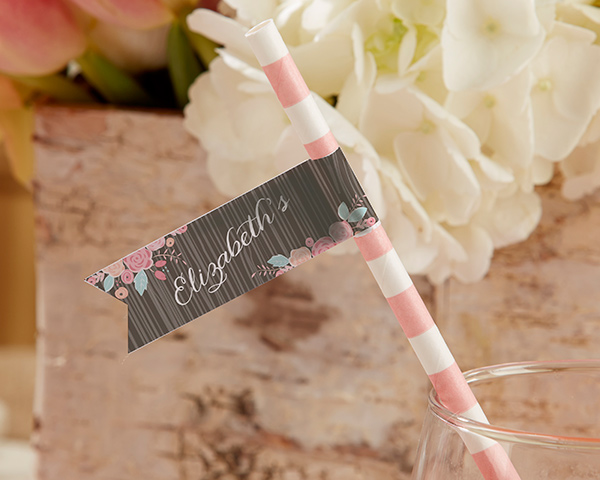 31313NA Personalized Party Straw Flags - Rustic Bridal