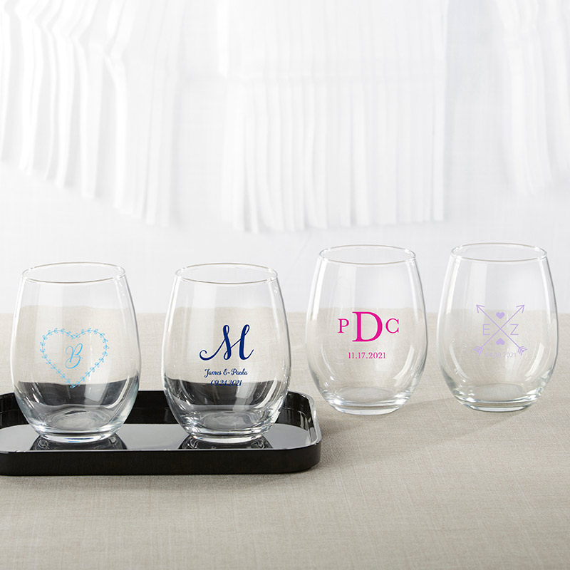 Picture of Kate Aspen 30009NA-MON 9 oz Personalized Stemless Wine Glass - Monogram