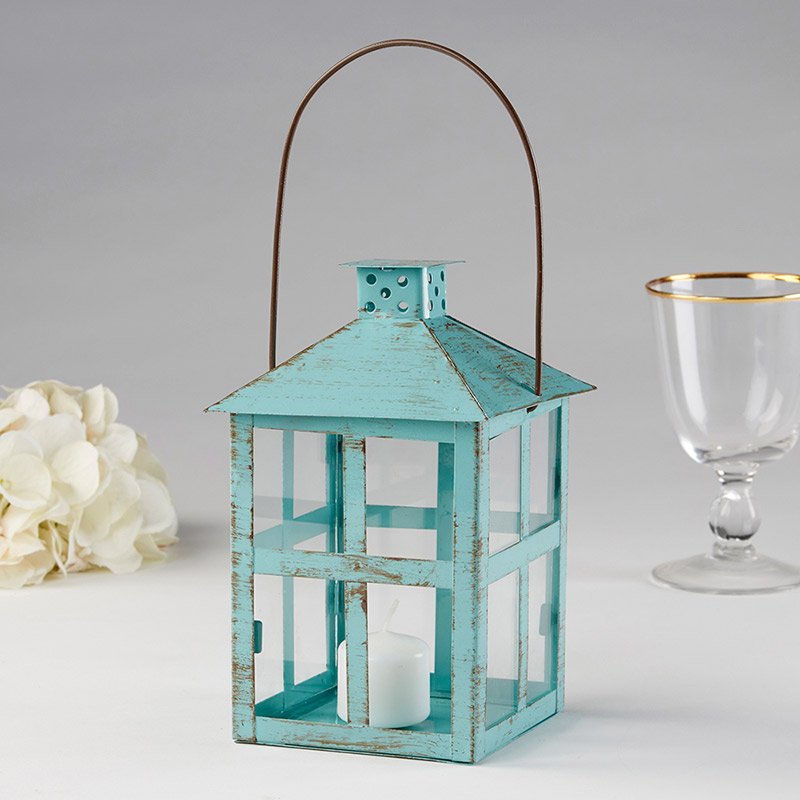 14135BL Vintage Blue Distressed Lantern - Large