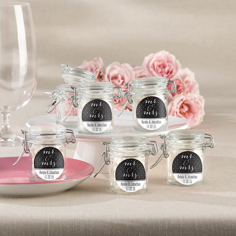 Picture of Kate Aspen 27037NA-MM Personalized Glass Favor Jars - Mr. & Mrs., Set of 12