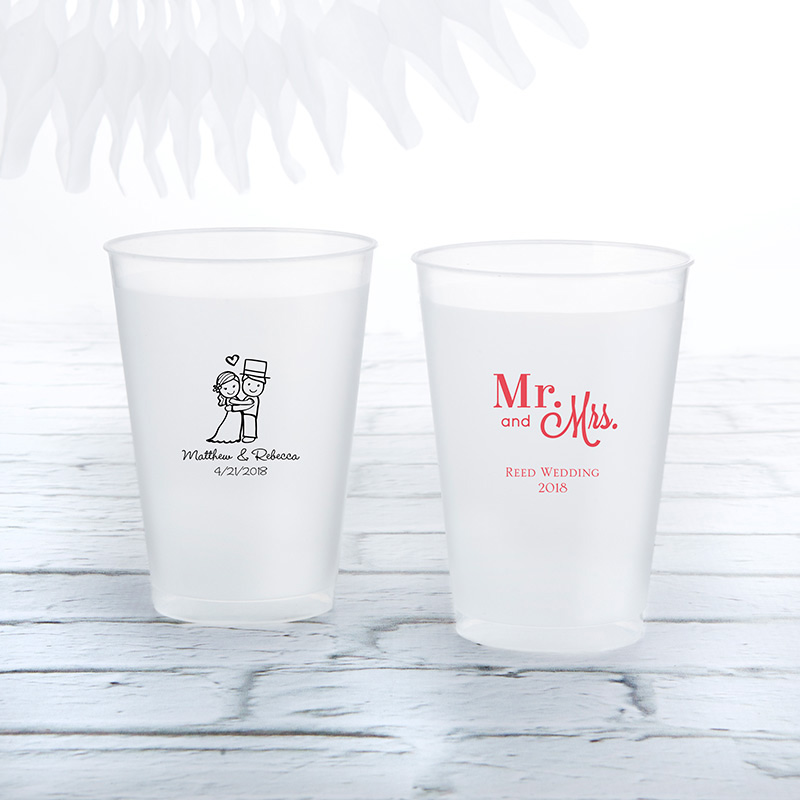 18146NA-WD 10 oz Personalized Frosted Flex Cup - Wedding