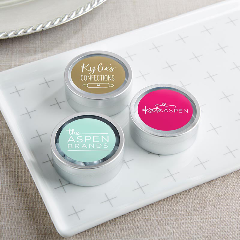 14040NA-CP Personalized Silver Round Candy Tin, Set of 12