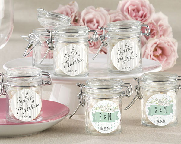 Picture of Kate Aspen 27037NA-RW Personalized Glass Favor Jars - Rustic Wedding, Set of 12