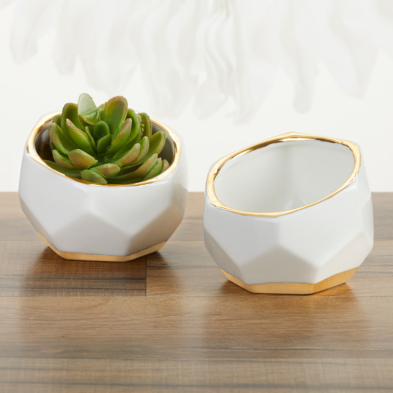 23216NA Geometric Ceramic Planter, Set of 2