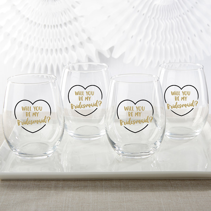 Picture of Kate Aspen 30023NA-WYB4 15 oz Gold Will You Be My Bridesmaid Stemless Wine Glass, Set of 4