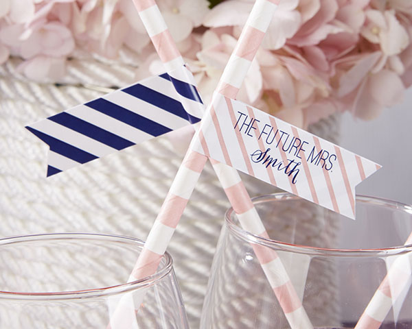 31309NA Personalized Party Straw Flags - Nautical Bridal