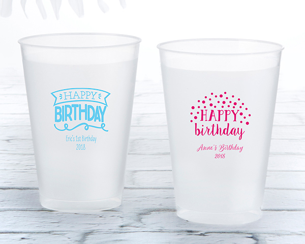 18146NA-NBD 10 oz Personalized Frosted Flex Cup - Happy Birthday