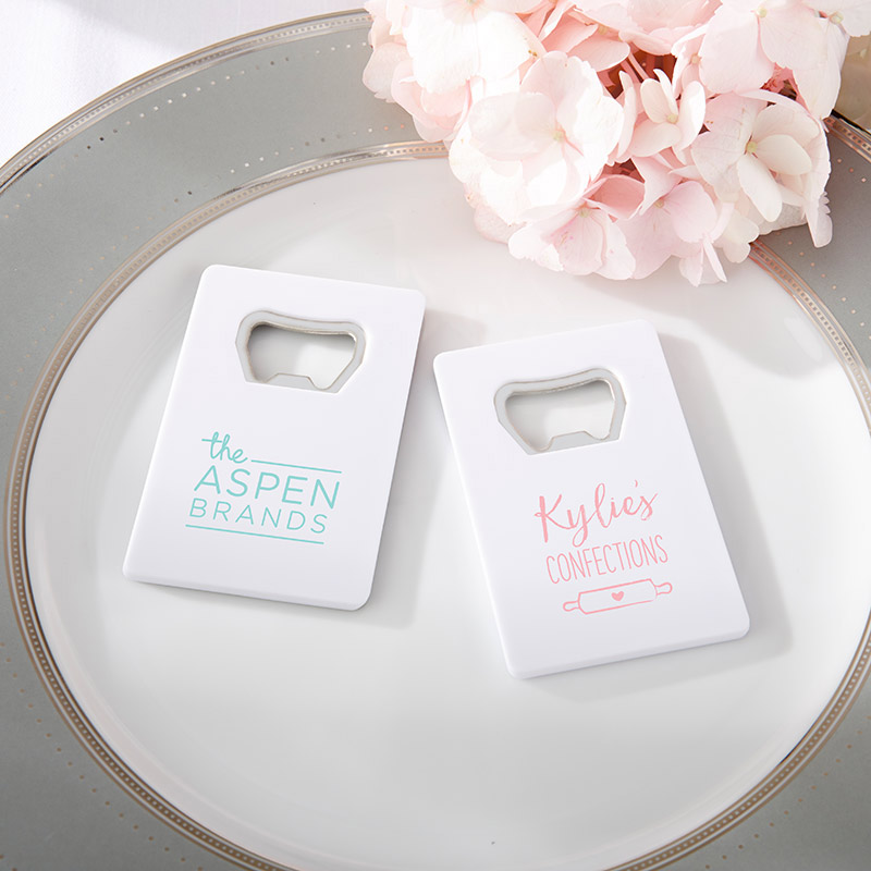 Picture of Kate Aspen 18079WT-CP Personalized Credit Card Bottle Opener - Black or White