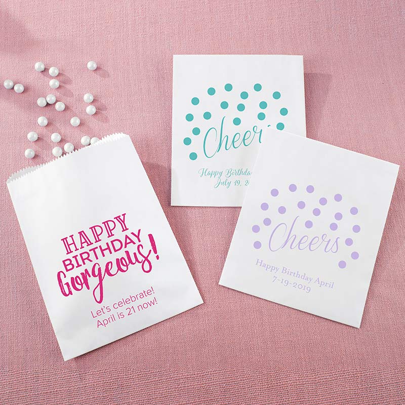 28403WT Personalized White Goodie Bag - Birthday for Her, Set of 12