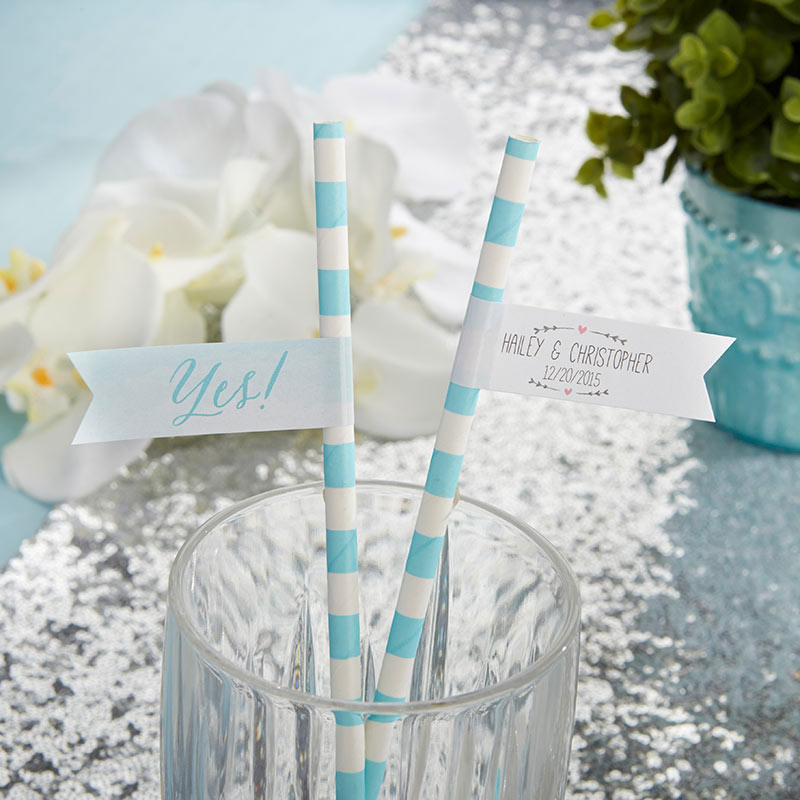 31432NA Personalized Party Straw Flags - He Asked, She Said Yes