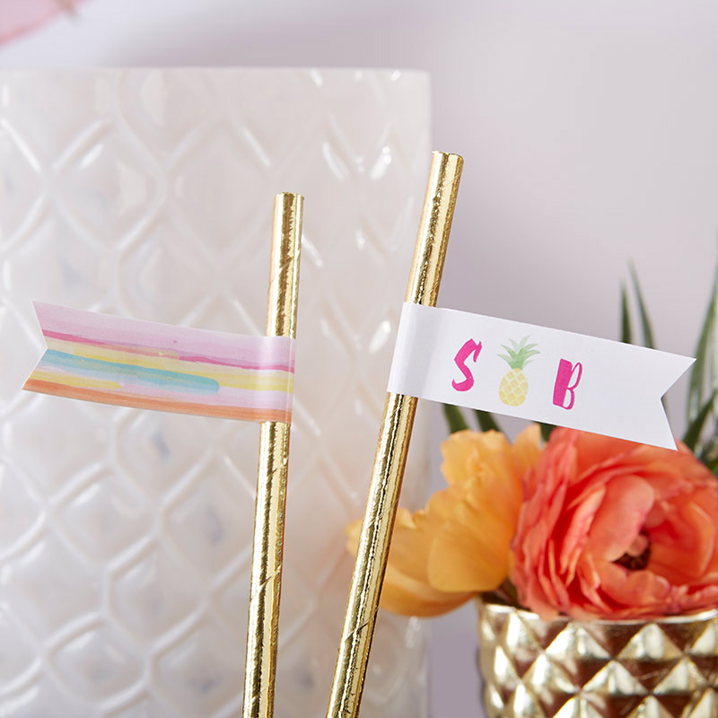 31598NA Personalized Party Straw Flags - Pineapples & Palms