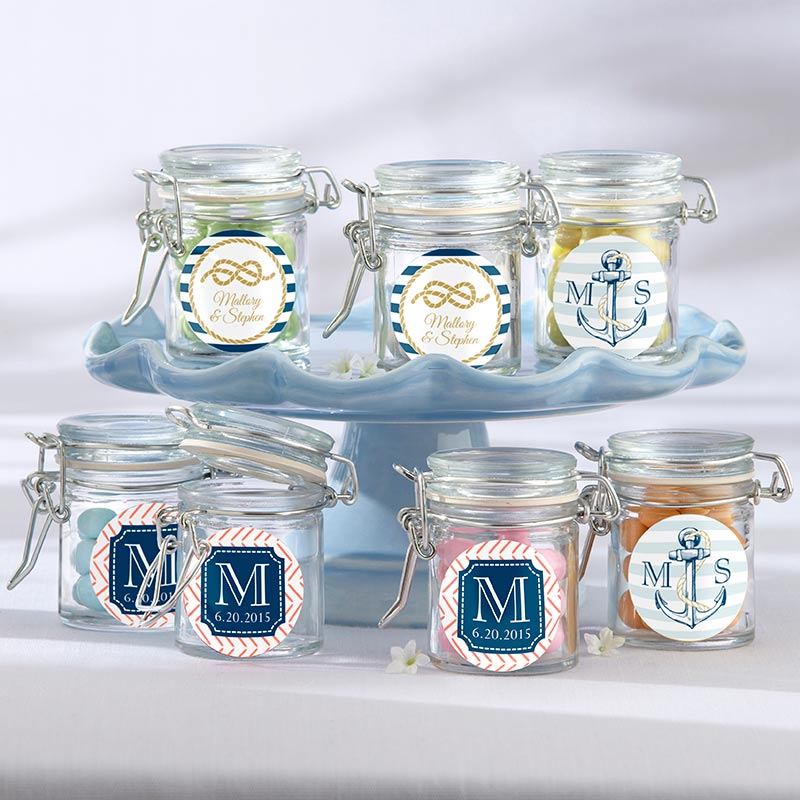 Picture of Kate Aspen 27037NA-NW Personalized Glass Favor Jars - Nautical Wedding, Set of 12