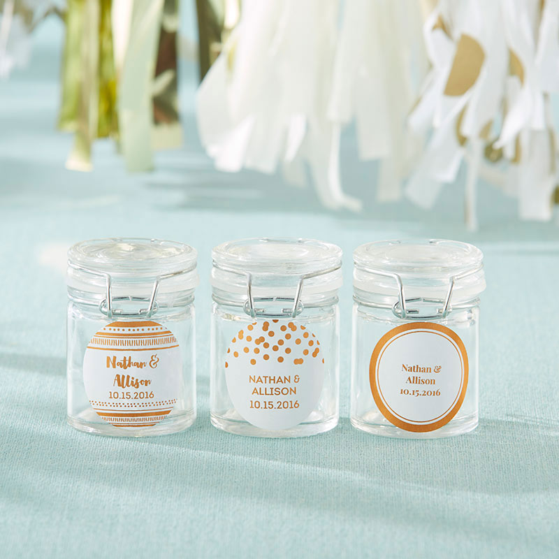 Picture of Kate Aspen 27037NA-CFG Personalized Glass Favor Jars - Copper Foil, Set of 12