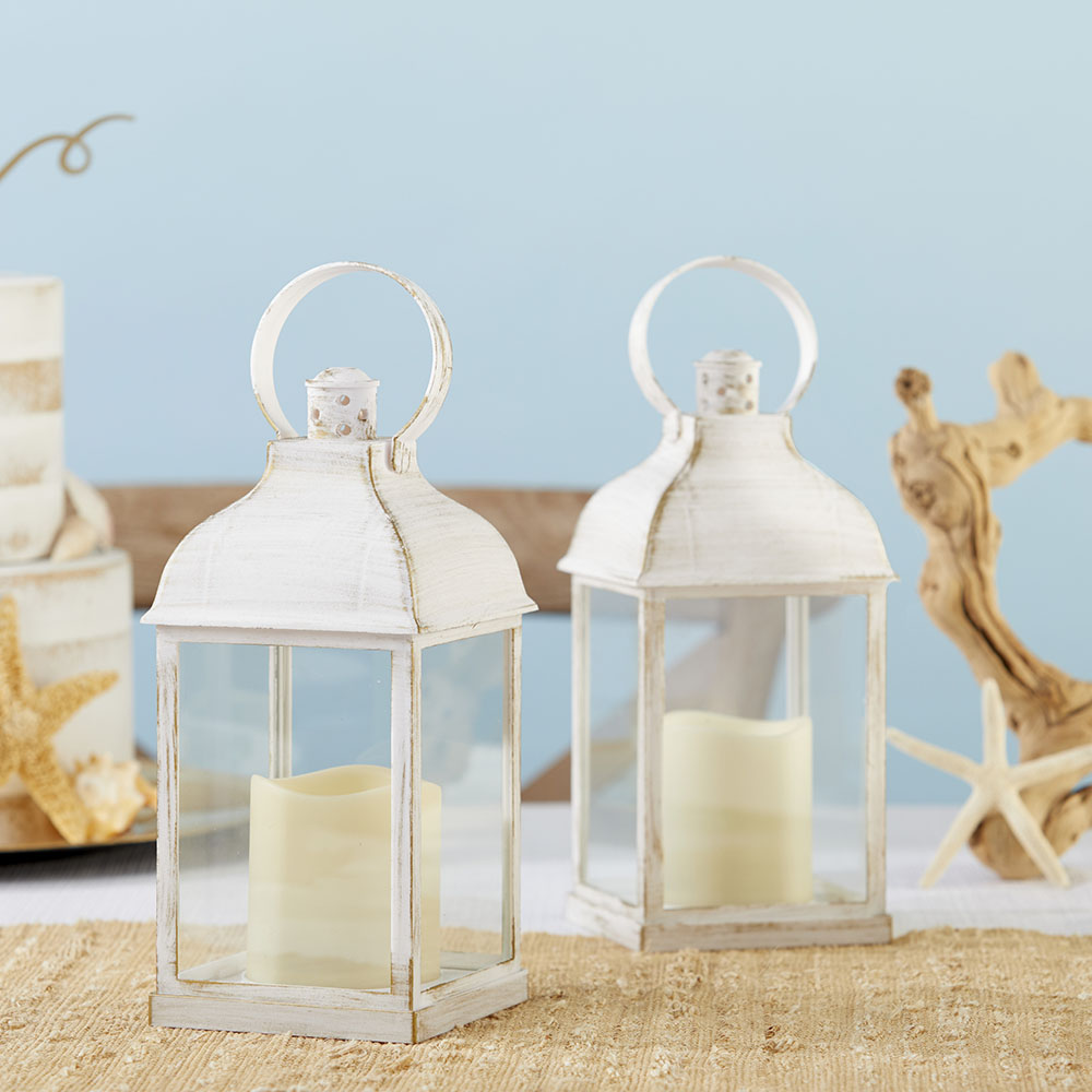 18214WT-2set 8.7 x 4 x 4 in. LED Vintage Decorative Marrakesh Lantern, White - Set of 2
