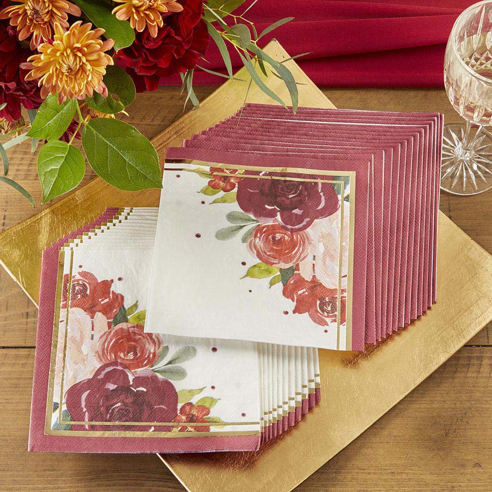 Picture of Kate Aspen 28517NA 0.01 x 6.5 x 6.5 in. Blush Floral 2 Ply Paper Napkins, Burgundy - Set of 30