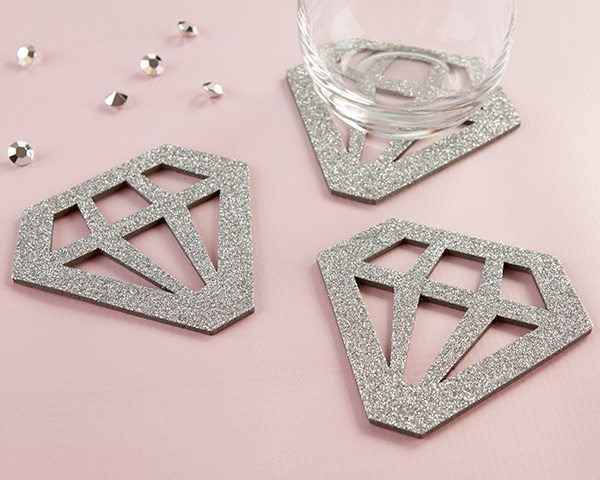 Picture of Kate Aspen 18158SV Silver Glitter Diamond Shaped Coasters - Set of 4