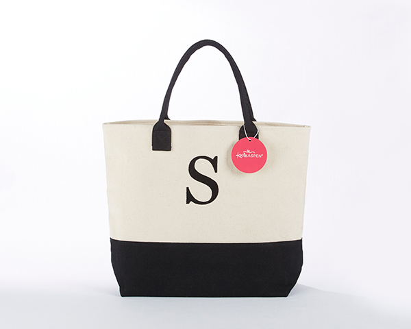 29074XE Classic Black & White Sophisticated Monogrammed Tote Bag